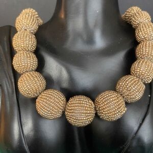 J crew statement beaded ball gold bead gold tone necklace
